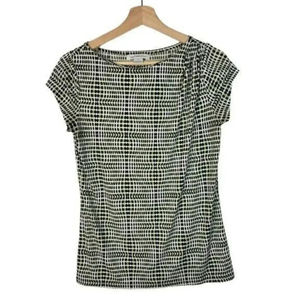 Liz Claiborne Black & Green Printed Short Sleeve Blouse S